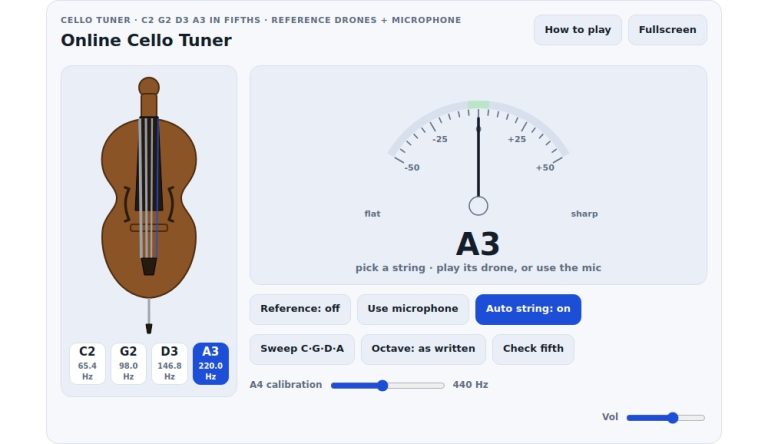online virtual online cello tuner