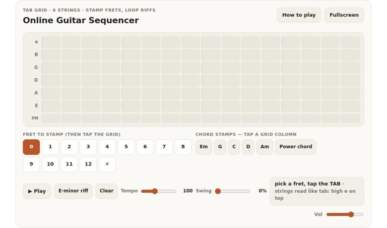 online virtual online guitar sequencer