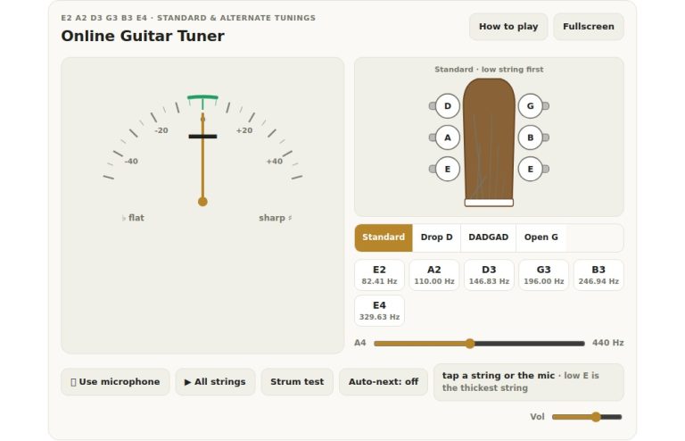 online virtual online guitar tuner
