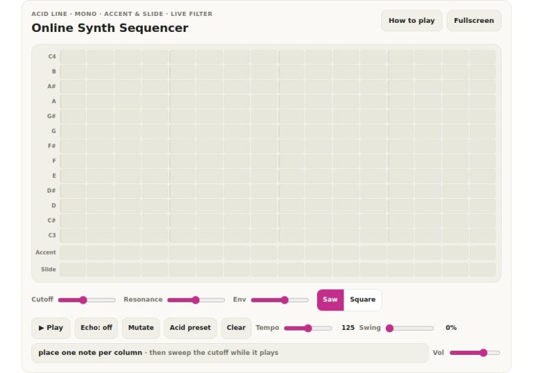 online virtual online synth sequencer