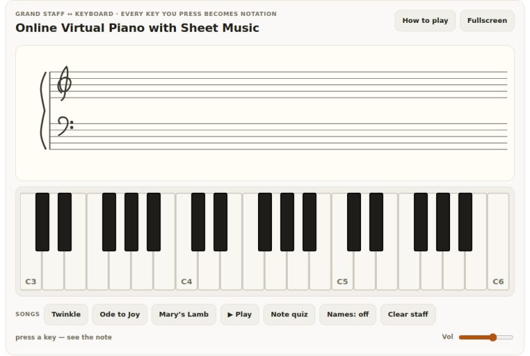 online virtual piano with sheet music